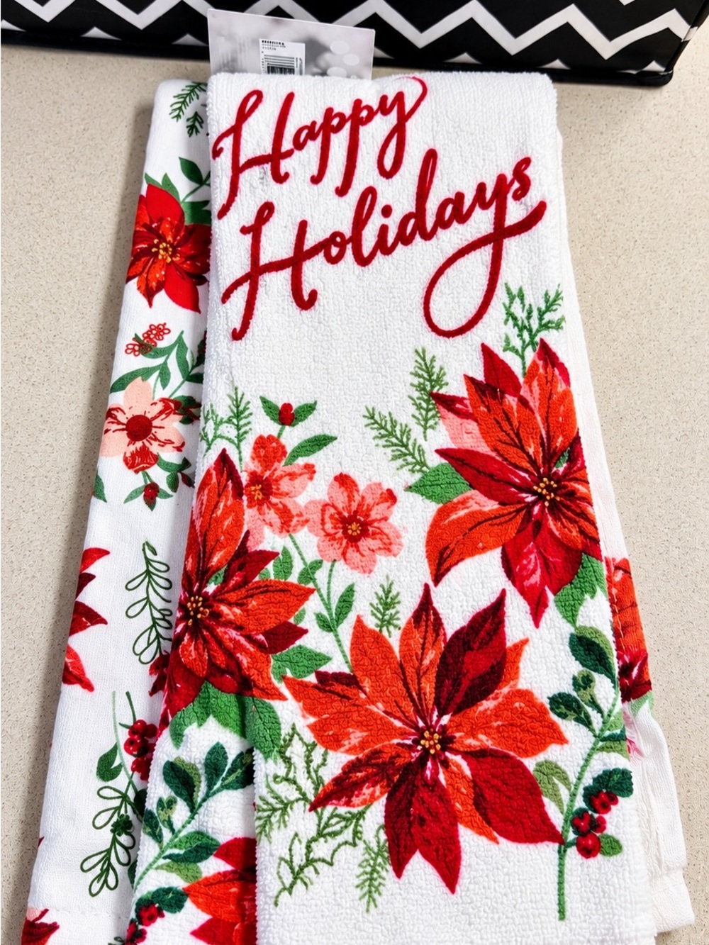 Kohl's St. Nicholas Square Humble Cheer Kitchen Towel Set in White and Red